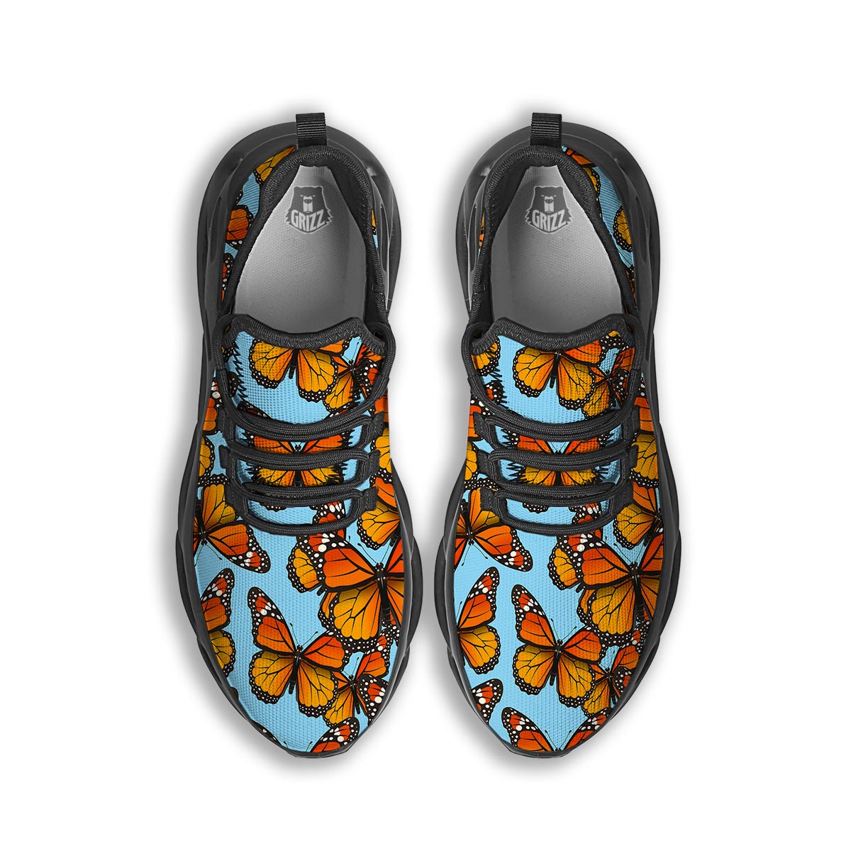 Monarch Butterfly Print Black Running Shoes-grizzshop