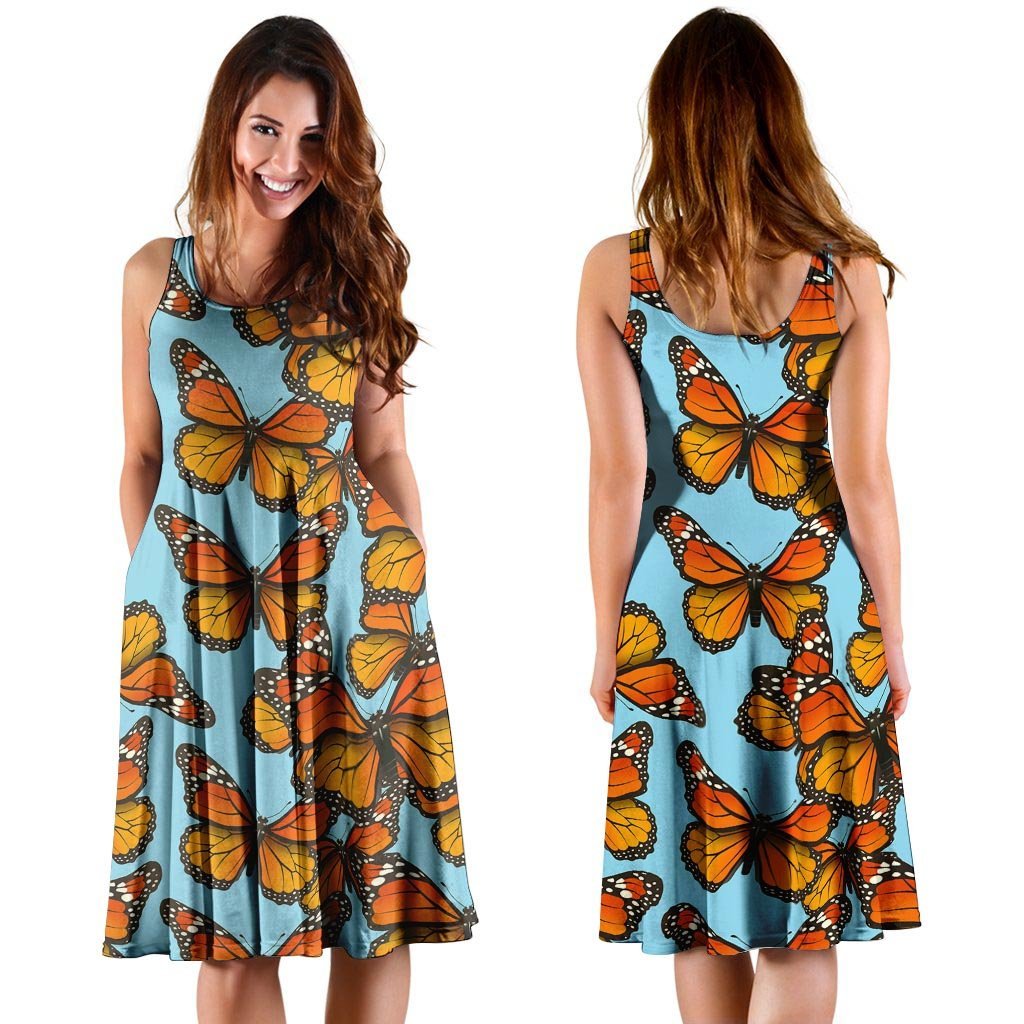 Monarch Butterfly Print Dress-grizzshop