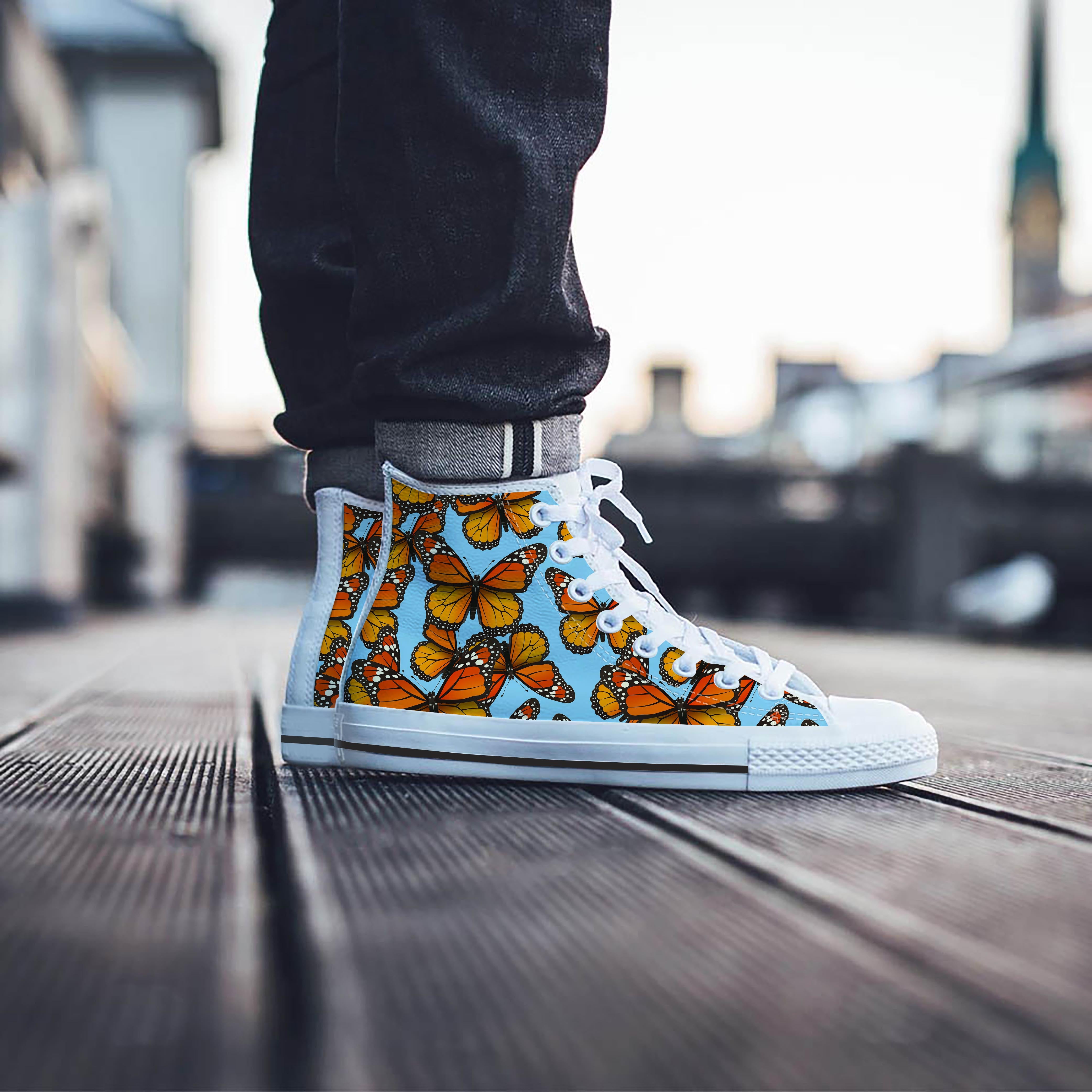 Monarch Butterfly Print Men's High Top Shoes-grizzshop