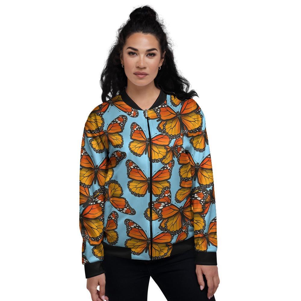 Monarch Butterfly Print Women's Bomber Jacket-grizzshop