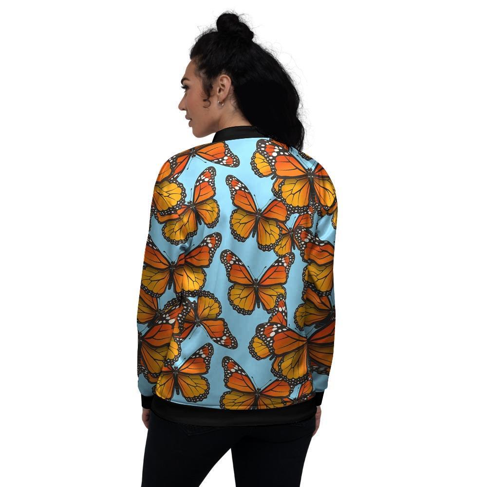 Monarch Butterfly Print Women's Bomber Jacket-grizzshop