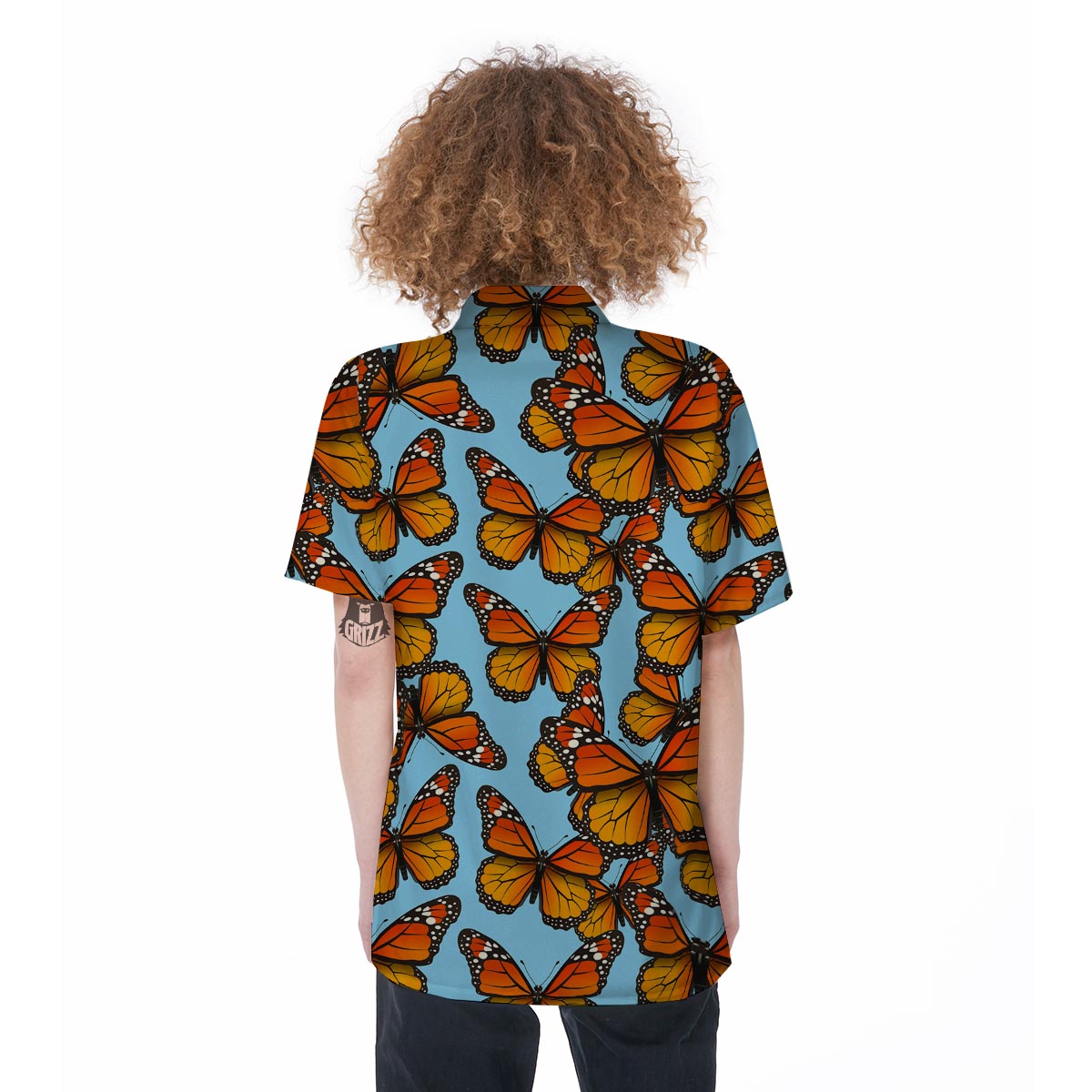 Monarch Butterfly Print Women's Short Sleeve Shirts-grizzshop