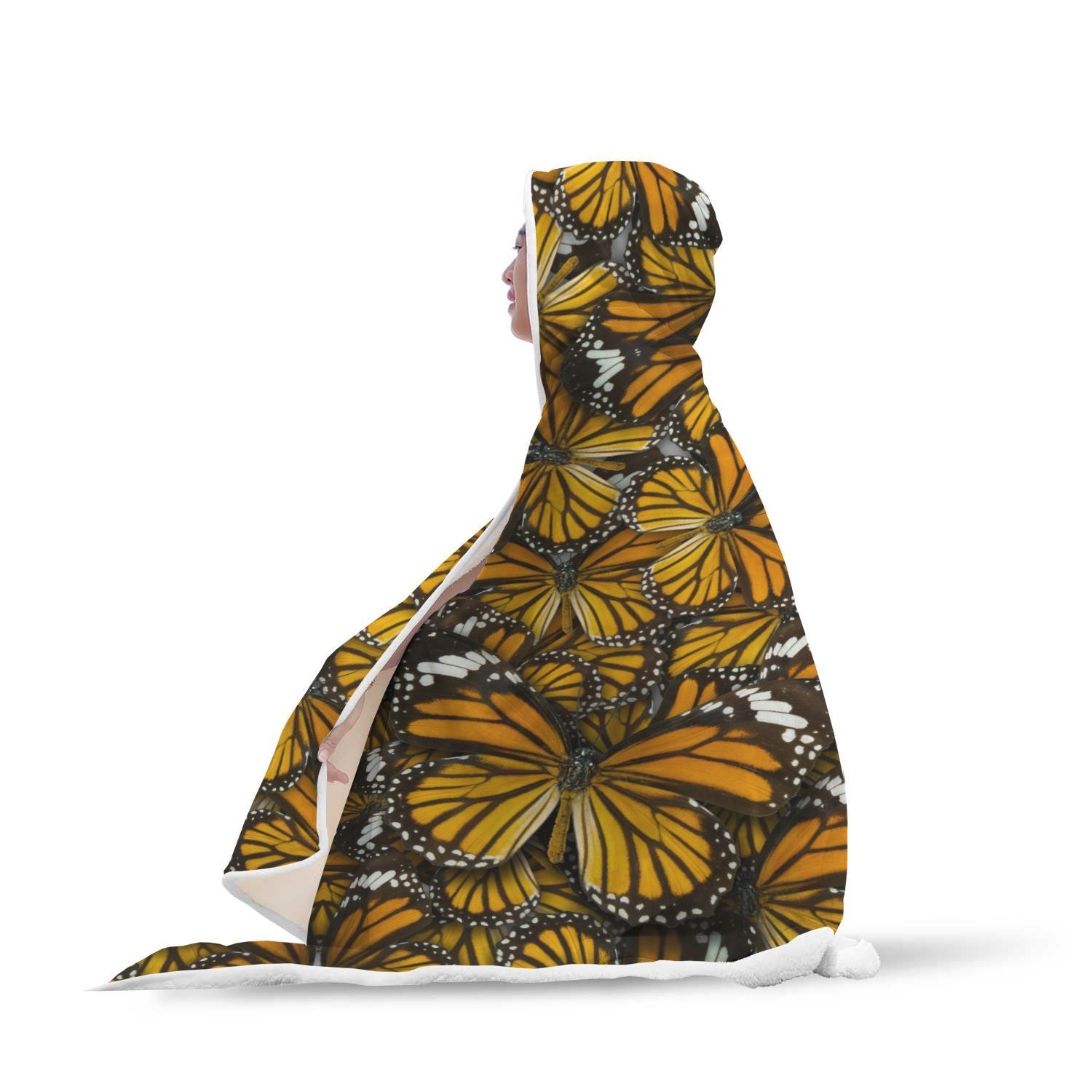Monarch Butterfly Pattern Print Hooded Blanket-grizzshop
