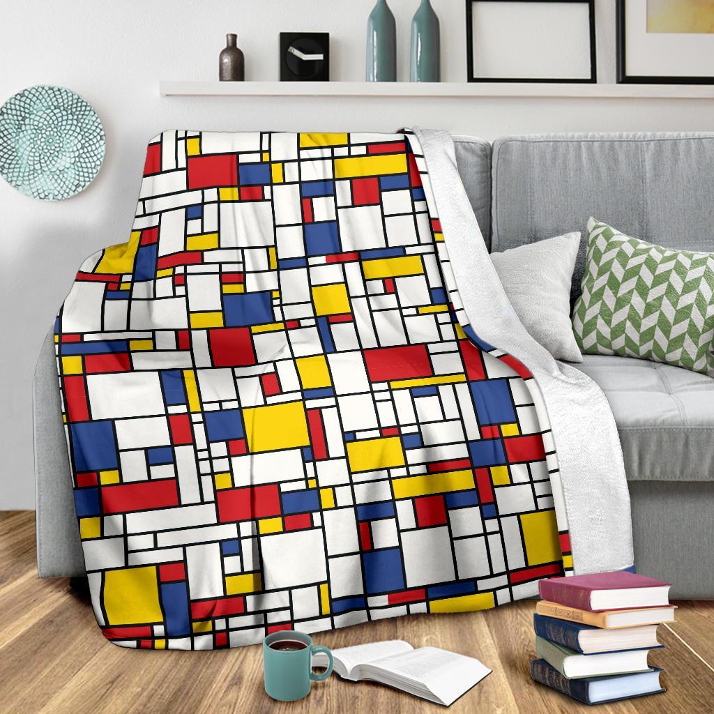 Mondrian Pattern Print Blanket-grizzshop