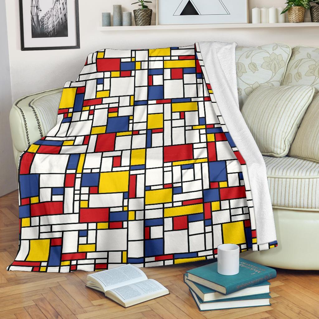 Mondrian Pattern Print Blanket-grizzshop