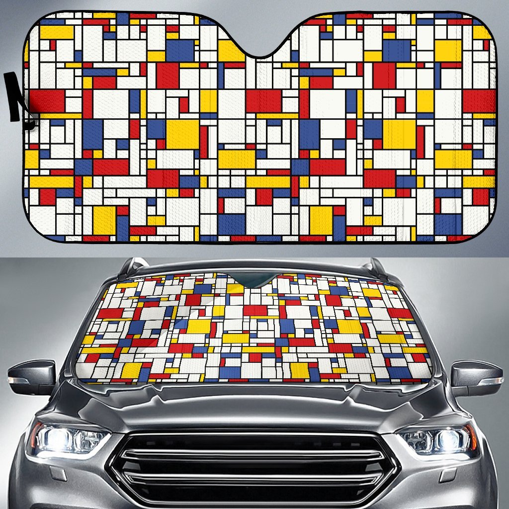 Mondrian Pattern Print Car Sun Shade-grizzshop