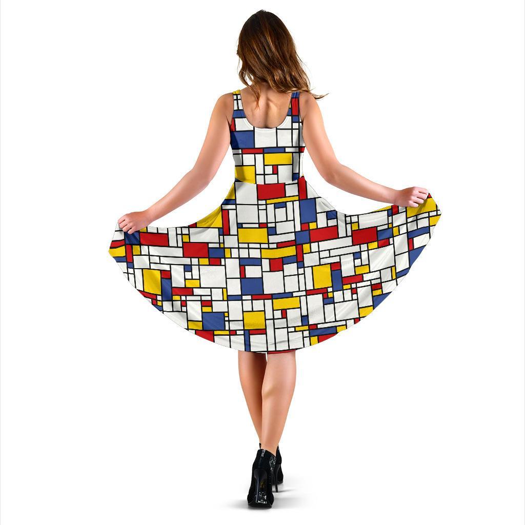 Mondrian Pattern Print Dress-grizzshop