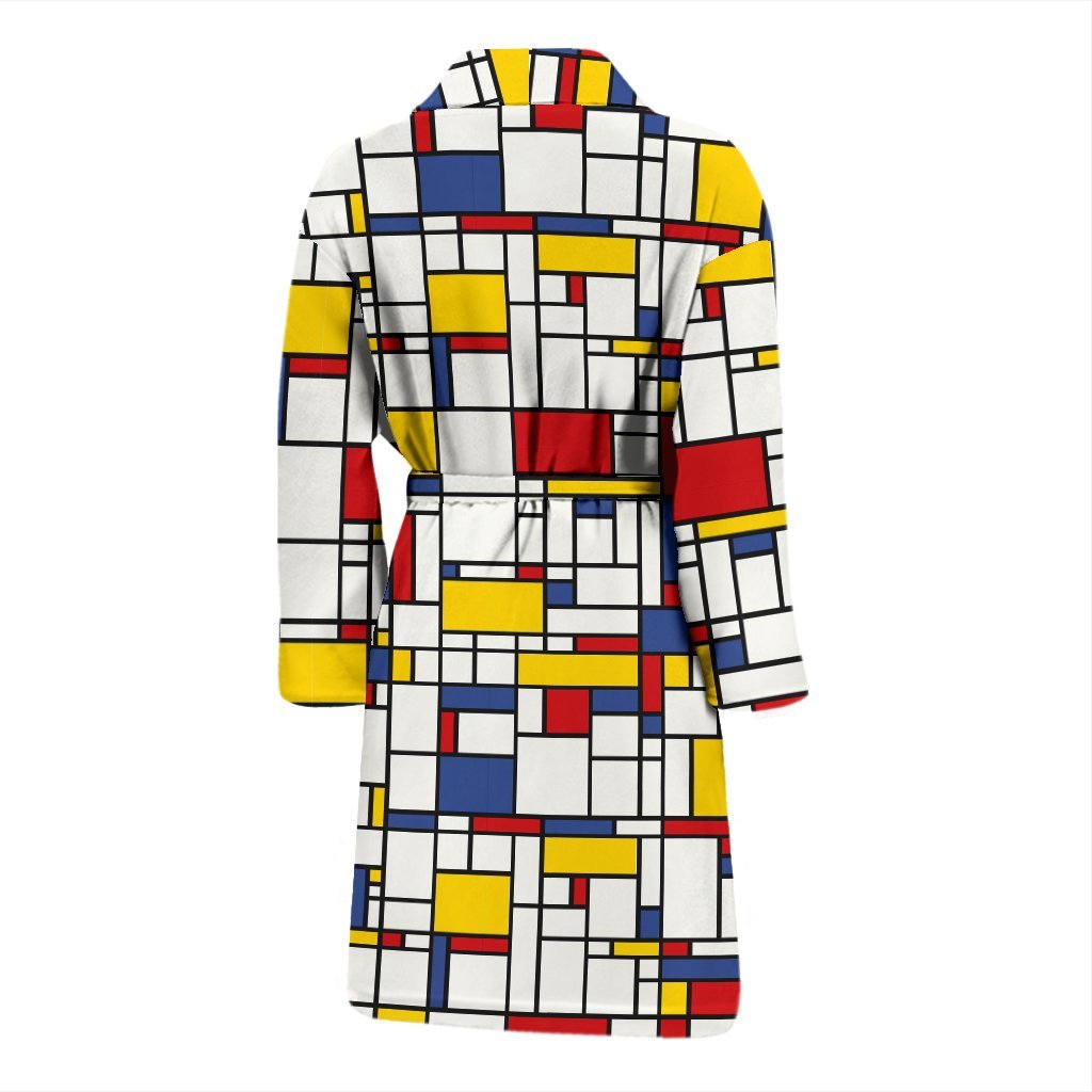 Mondrian Pattern Print Men Long Robe-grizzshop