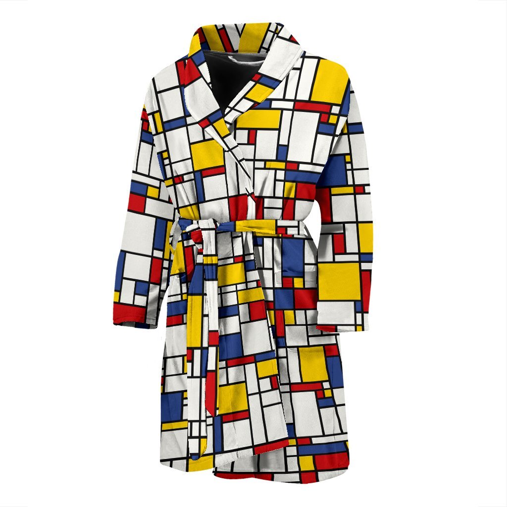 Mondrian Pattern Print Men Long Robe-grizzshop