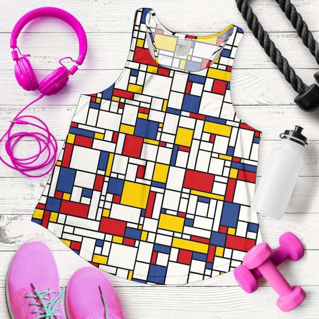 Mondrian Pattern Print Racerback Tank Tops-grizzshop