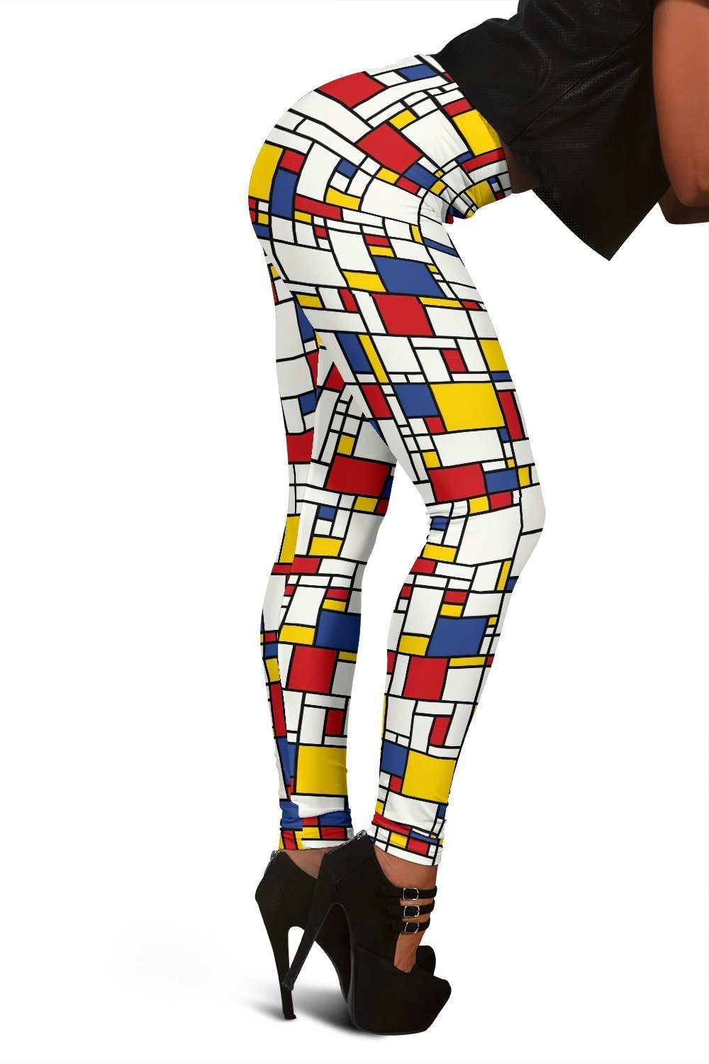 Mondrian Pattern Print Women Leggings-grizzshop