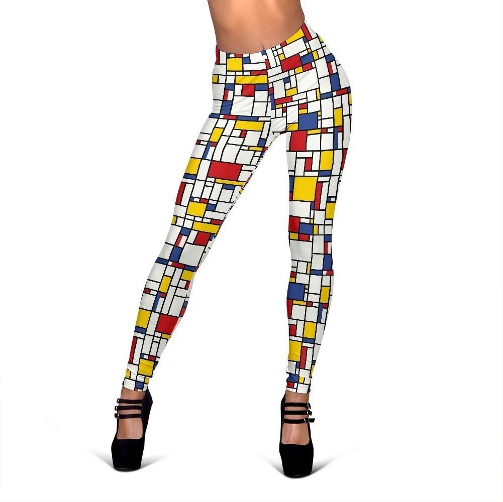Mondrian Pattern Print Women Leggings-grizzshop