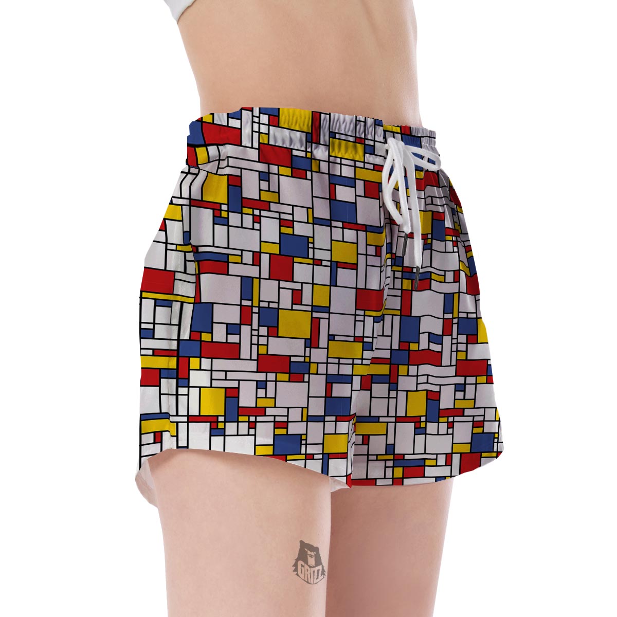 Mondrian Pattern Print Women's Shorts-grizzshop