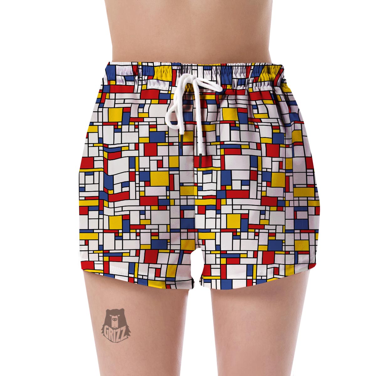 Mondrian Pattern Print Women's Shorts-grizzshop