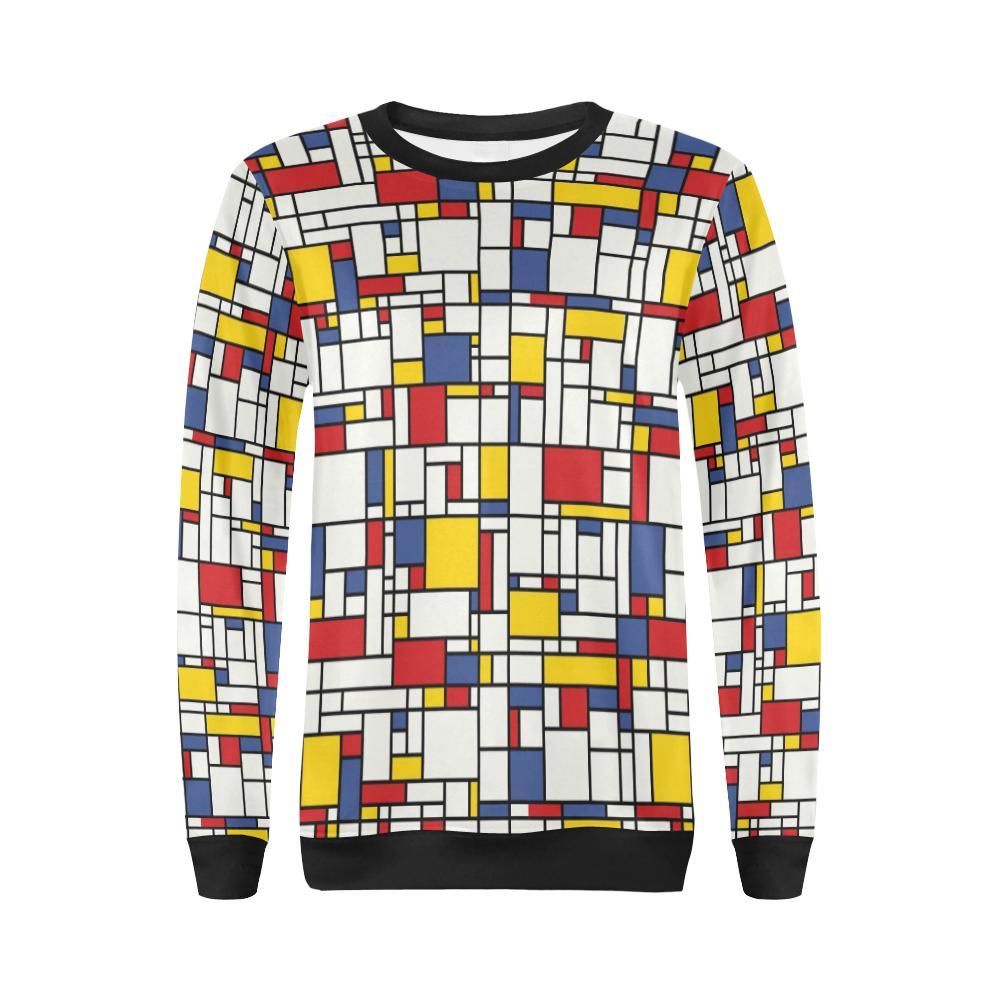 Mondrian Pattern Print Women Crewneck Sweatshirt-grizzshop
