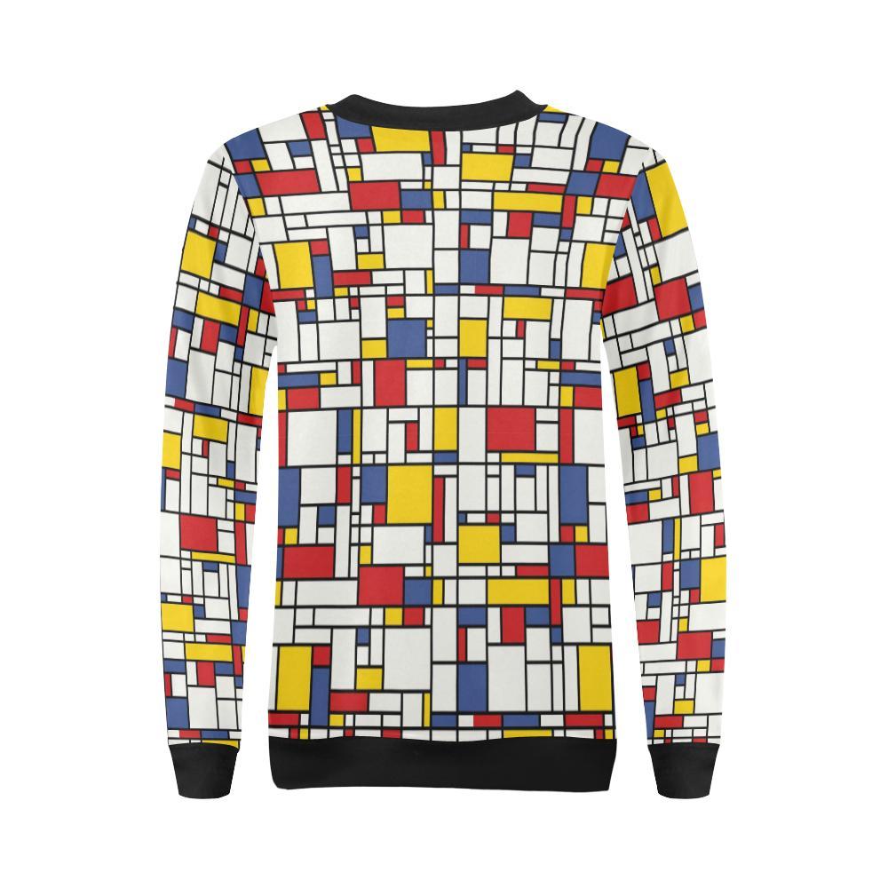 Mondrian Pattern Print Women Crewneck Sweatshirt-grizzshop