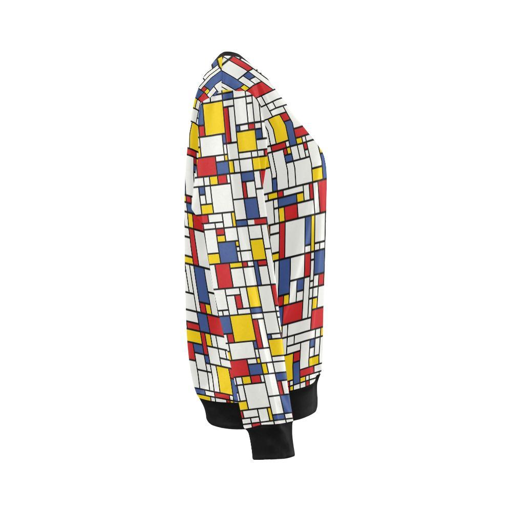Mondrian Pattern Print Women Crewneck Sweatshirt-grizzshop