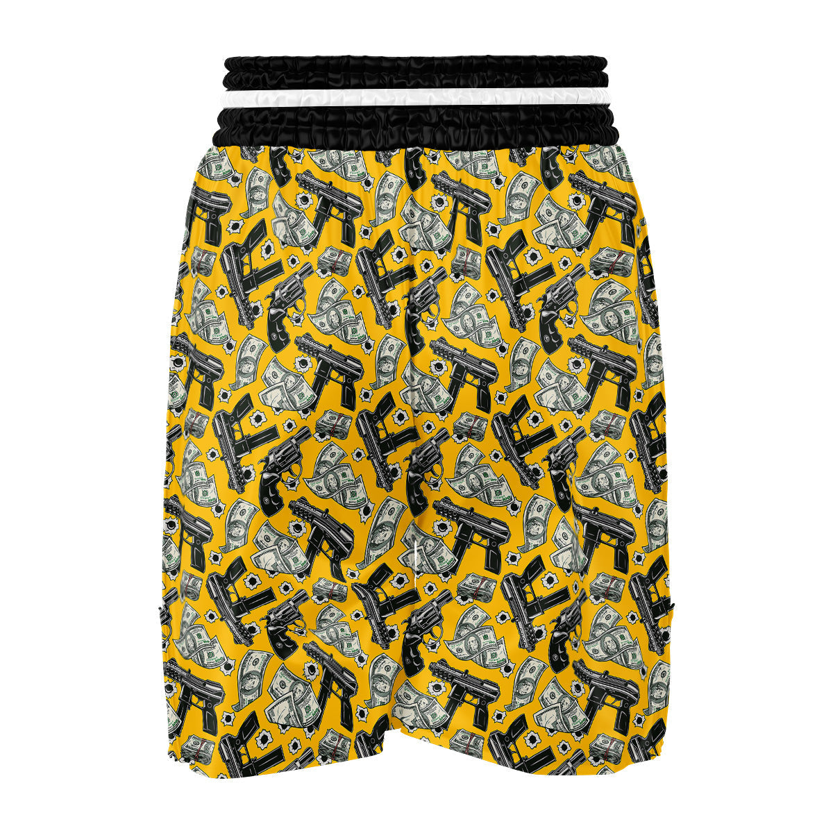 Money And Weapon Vintage Print Pattern Boxing Shorts-grizzshop