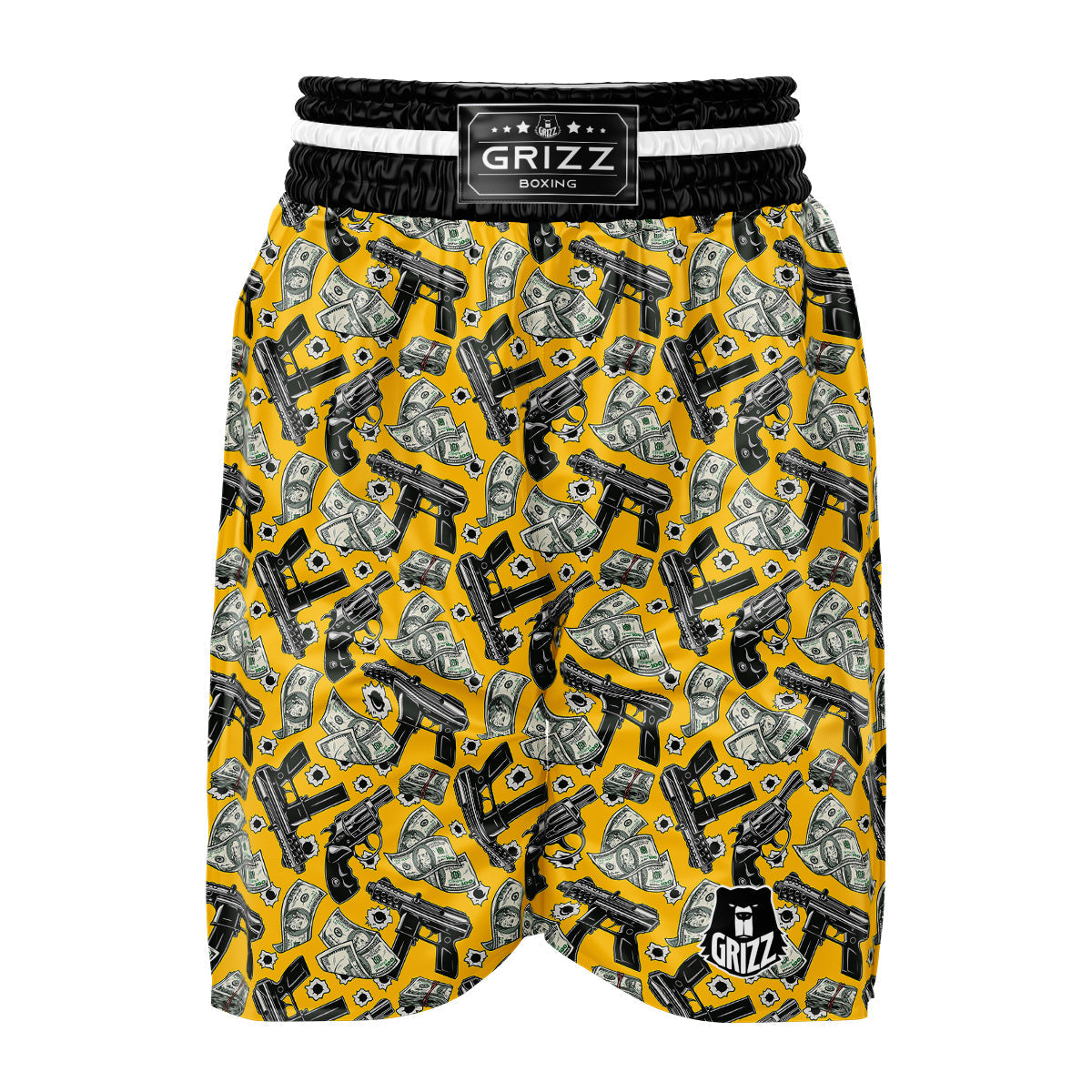 Money And Weapon Vintage Print Pattern Boxing Shorts-grizzshop