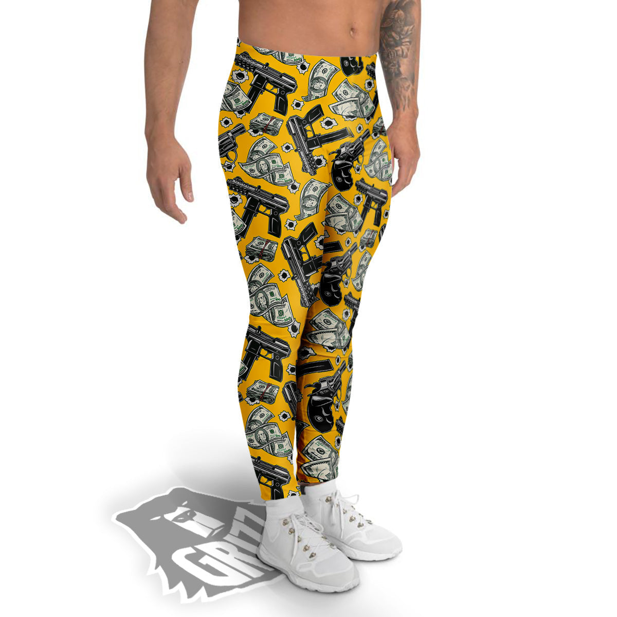 Money And Weapon Vintage Print Pattern Men's Leggings-grizzshop