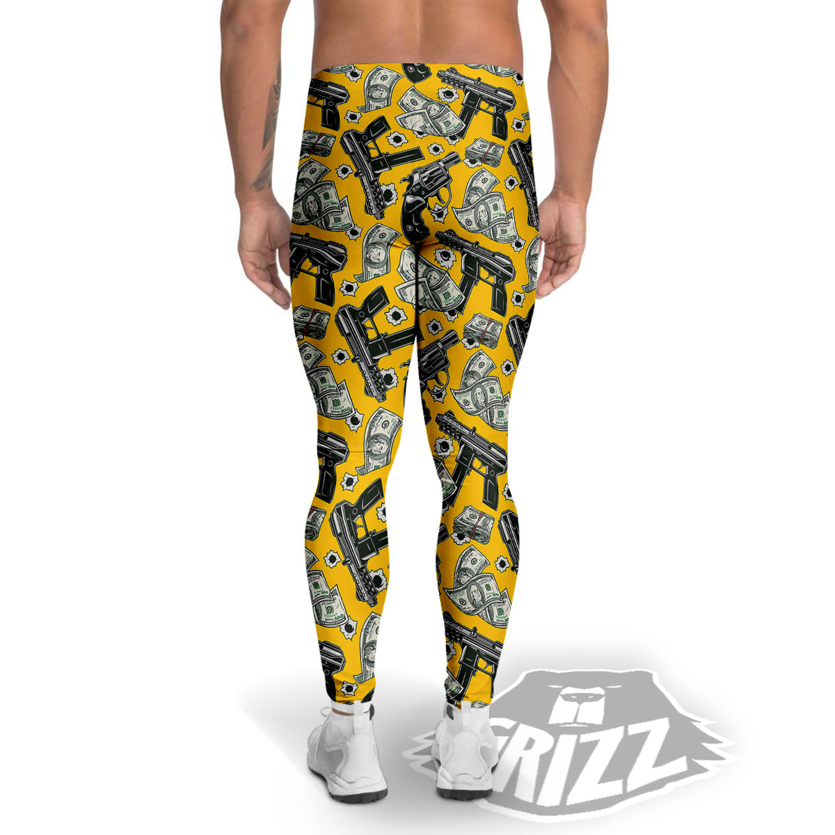 Money And Weapon Vintage Print Pattern Men's Leggings-grizzshop