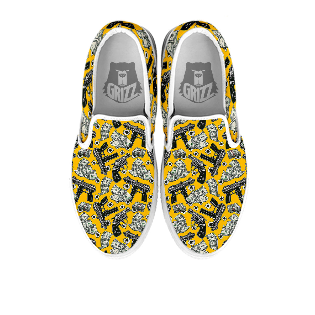 Money And Weapon Vintage Print Pattern White Slip On Shoes-grizzshop