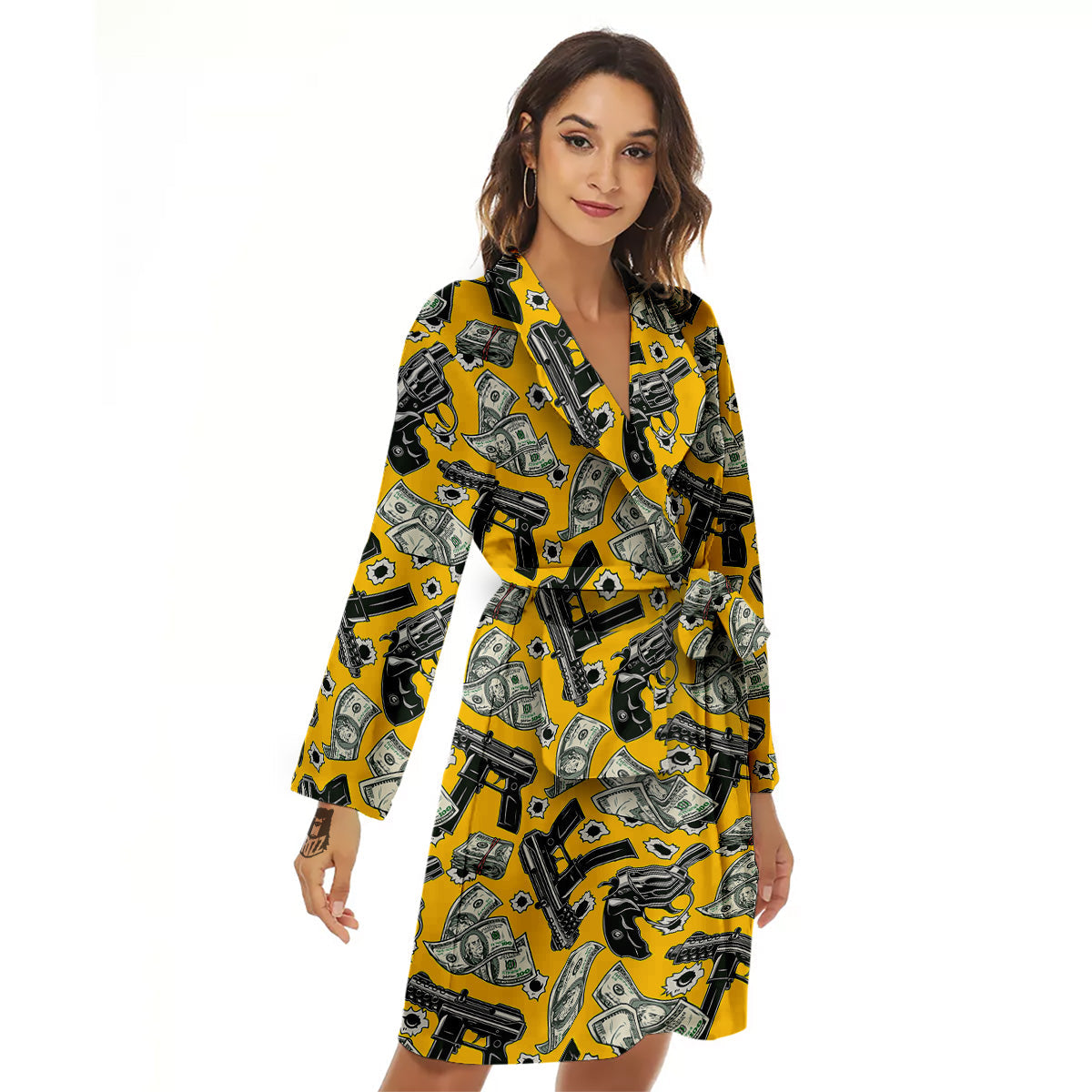 Money And Weapon Vintage Print Pattern Women's Robe-grizzshop