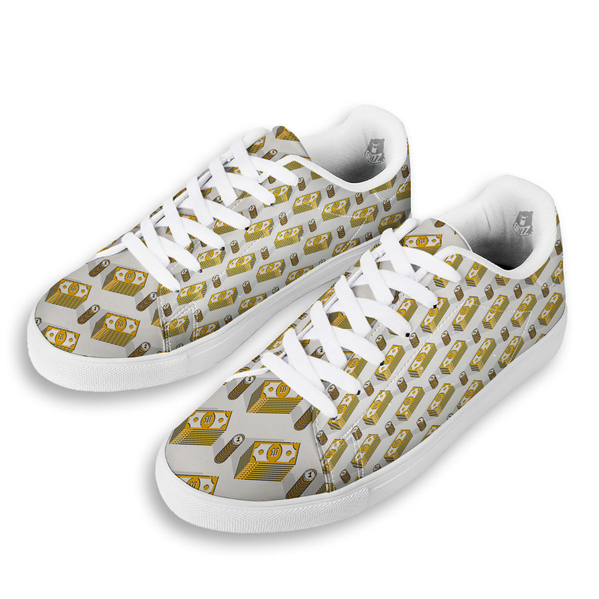 Money Cash Print Pattern White Low Top Sneakers-grizzshop