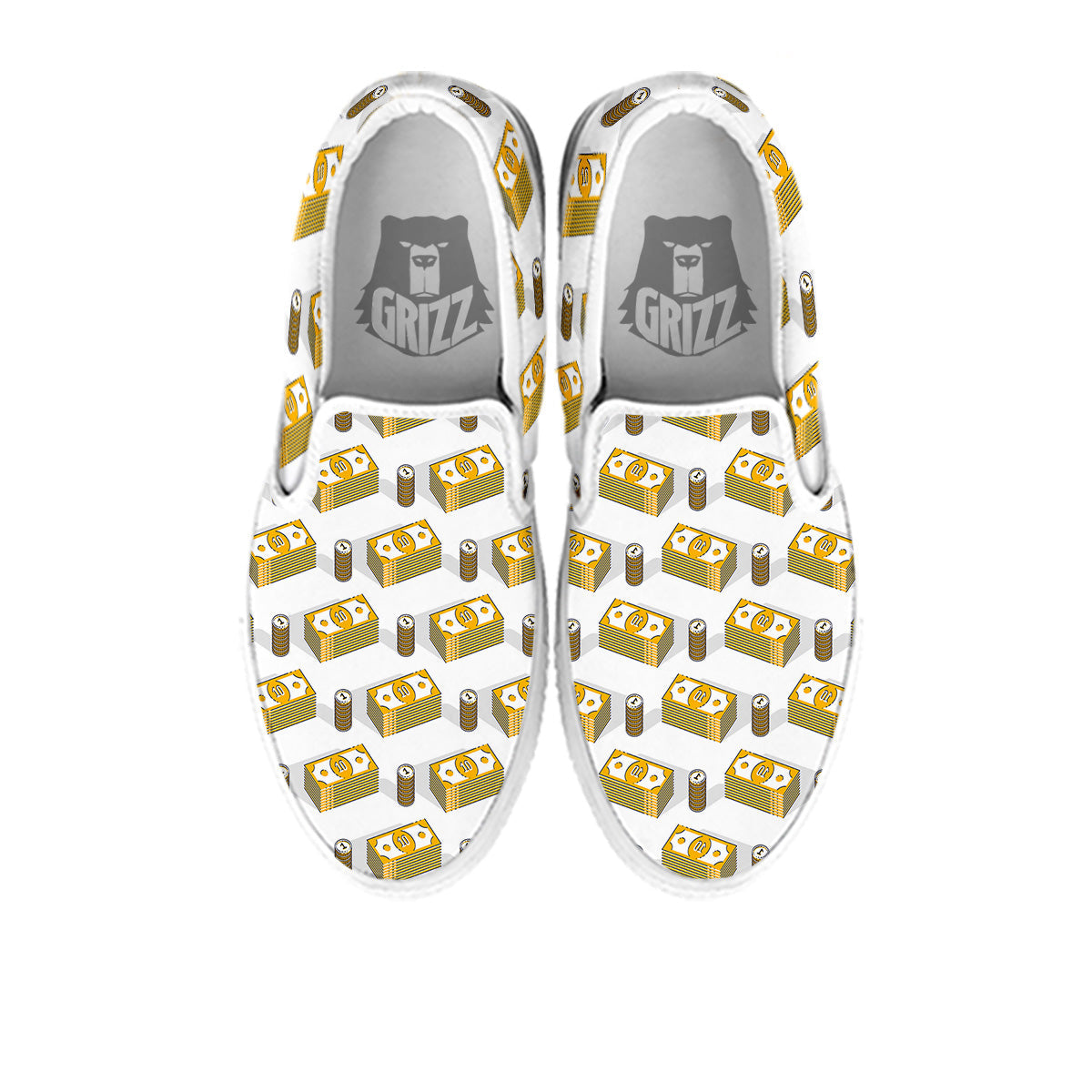 Money Cash Print Pattern White Slip On Shoes-grizzshop