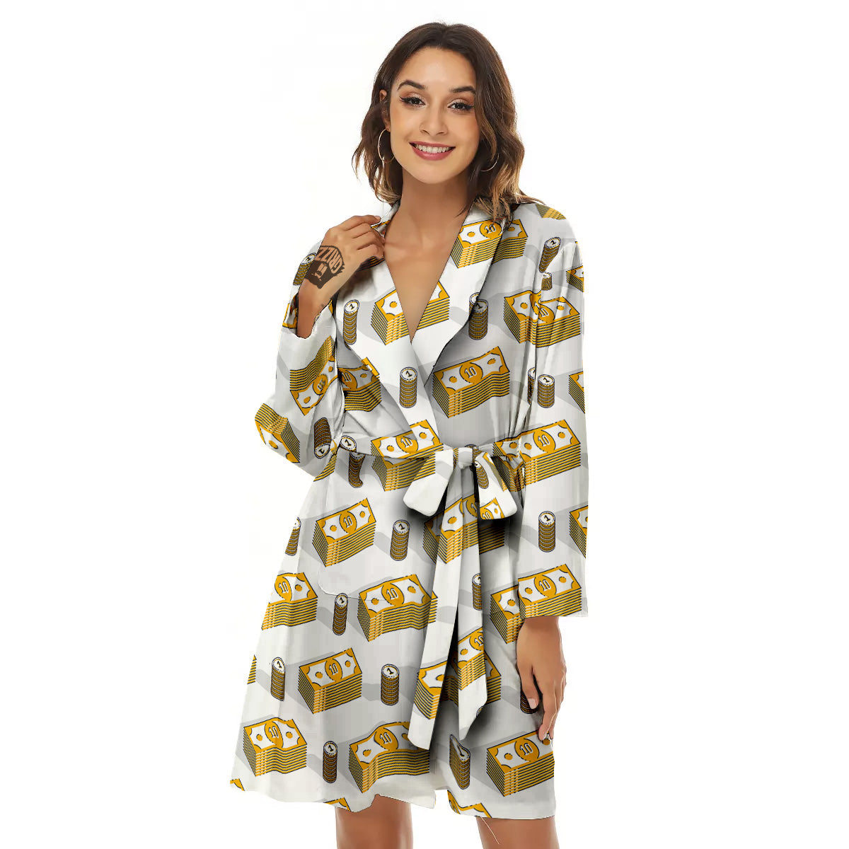 Money Cash Print Pattern Women's Robe-grizzshop
