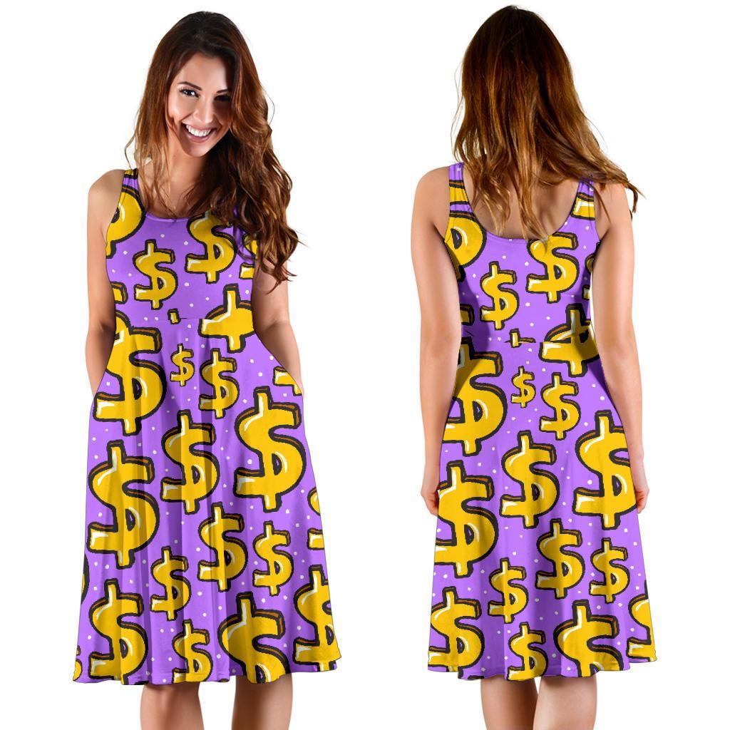 Money Dollar Pattern Print Dress-grizzshop
