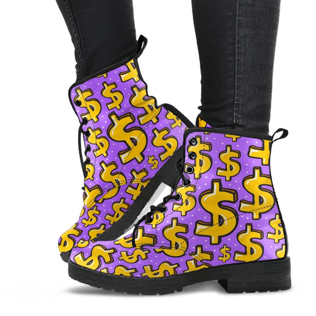 Money Dollar Pattern Print Men Women Leather Boots-grizzshop