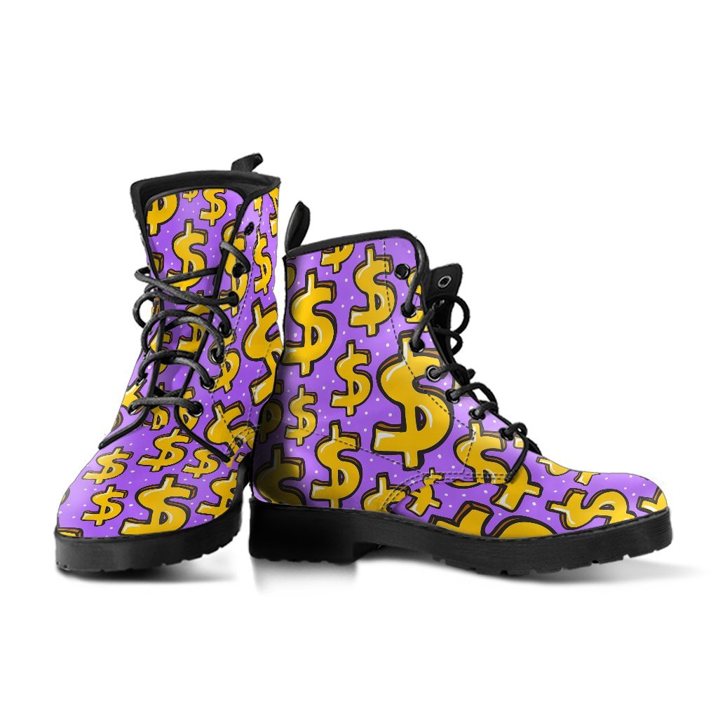 Money Dollar Pattern Print Men Women Leather Boots-grizzshop