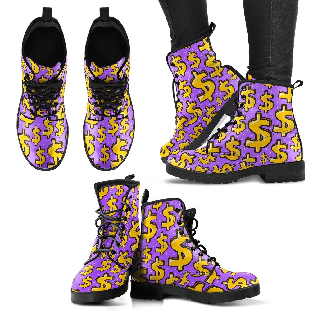 Money Dollar Pattern Print Men Women Leather Boots-grizzshop