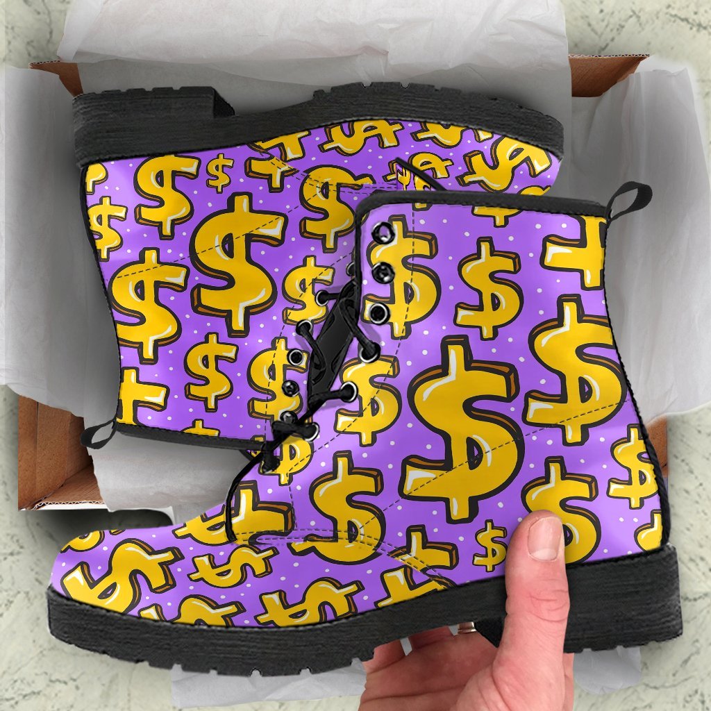 Money Dollar Pattern Print Men Women Leather Boots-grizzshop