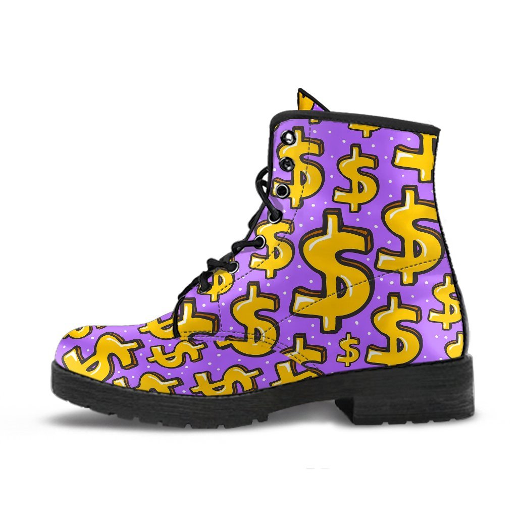 Money Dollar Pattern Print Men Women Leather Boots-grizzshop