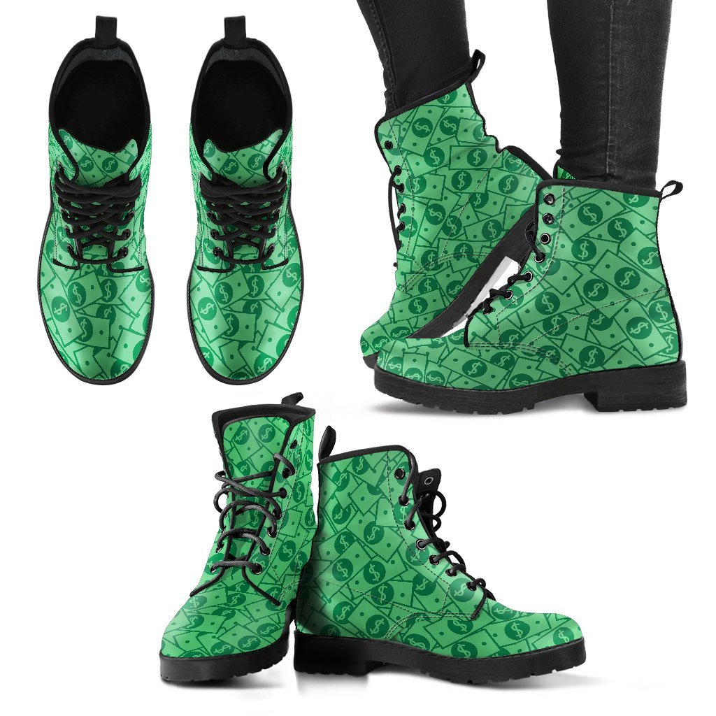 Money Dollar Print Pattern Men Women Leather Boots-grizzshop