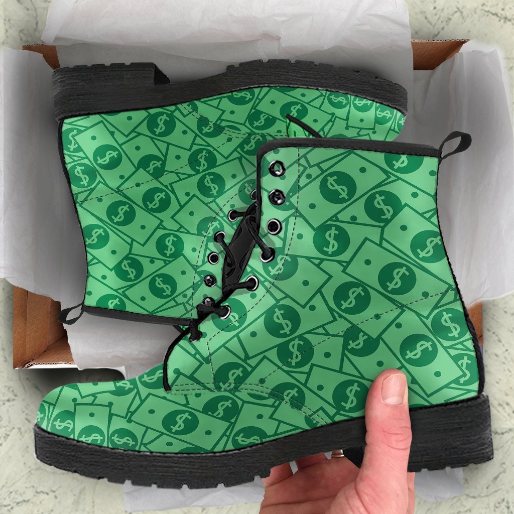 Money Dollar Print Pattern Men Women Leather Boots-grizzshop