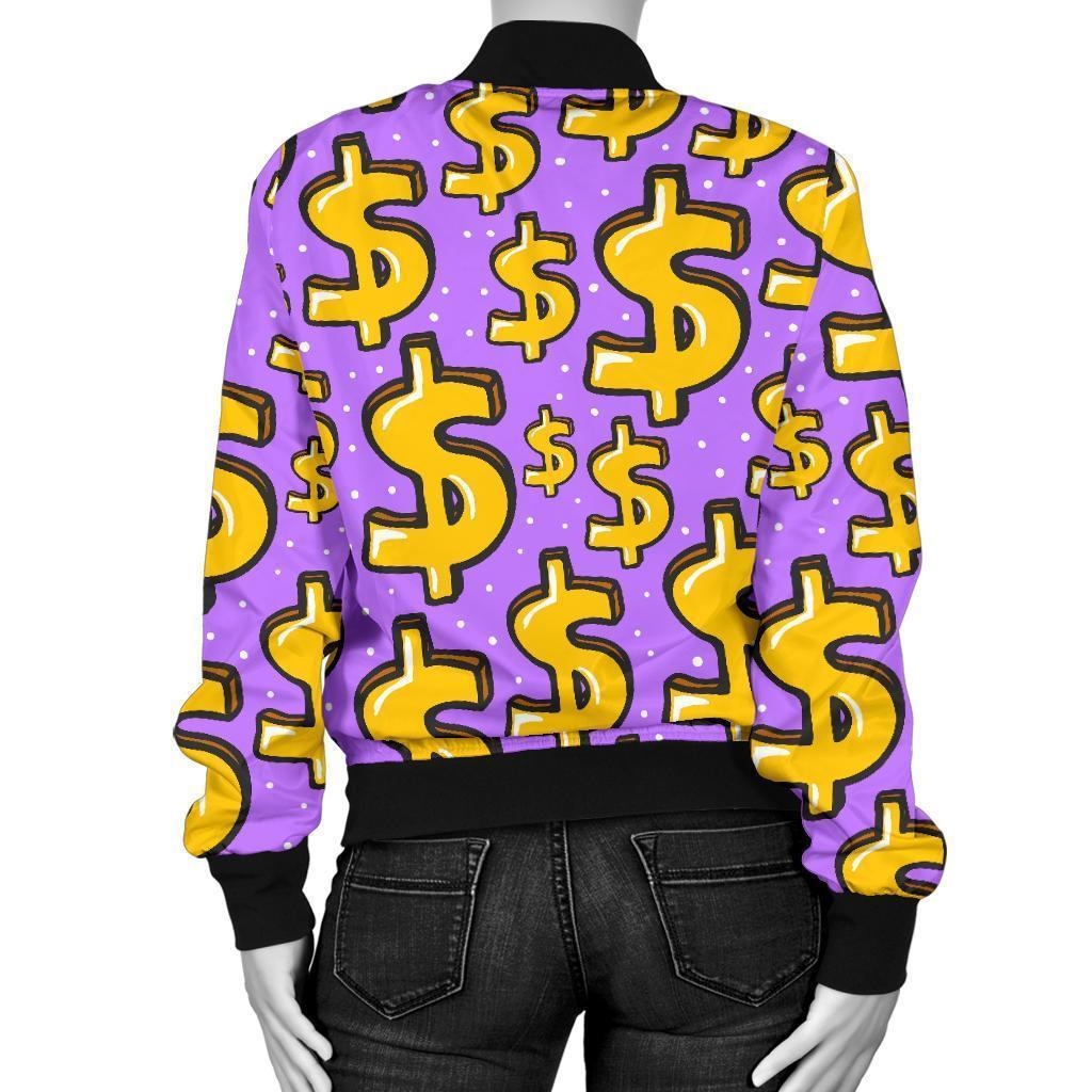 Money Dollar Pattern Print Women Casual Bomber Jacket-grizzshop