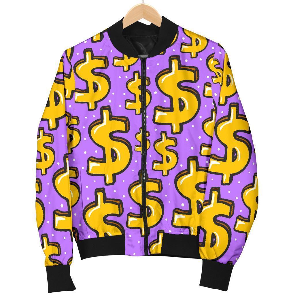 Money Dollar Pattern Print Women Casual Bomber Jacket-grizzshop