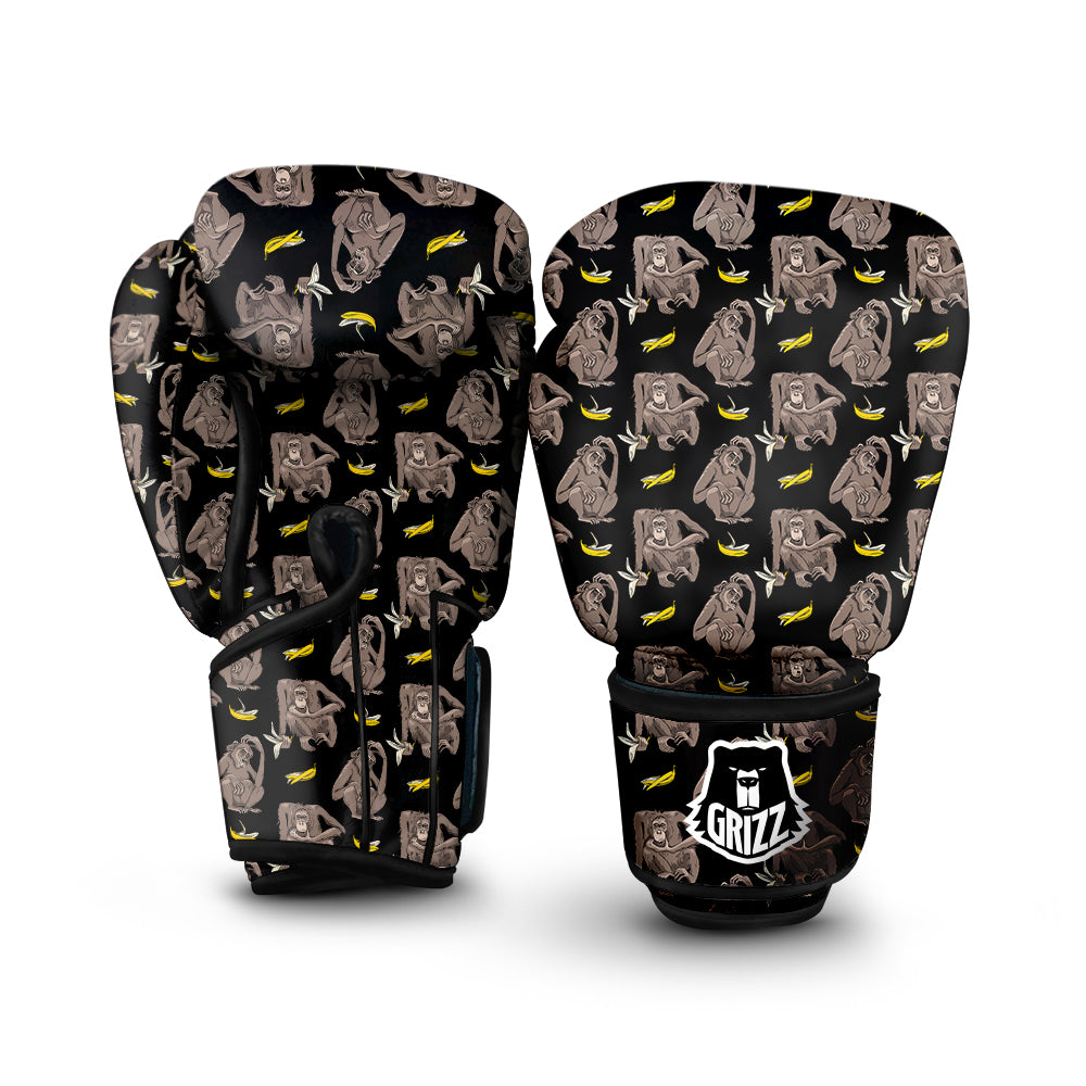 Monkey And Banana Print Pattern Boxing Gloves-grizzshop