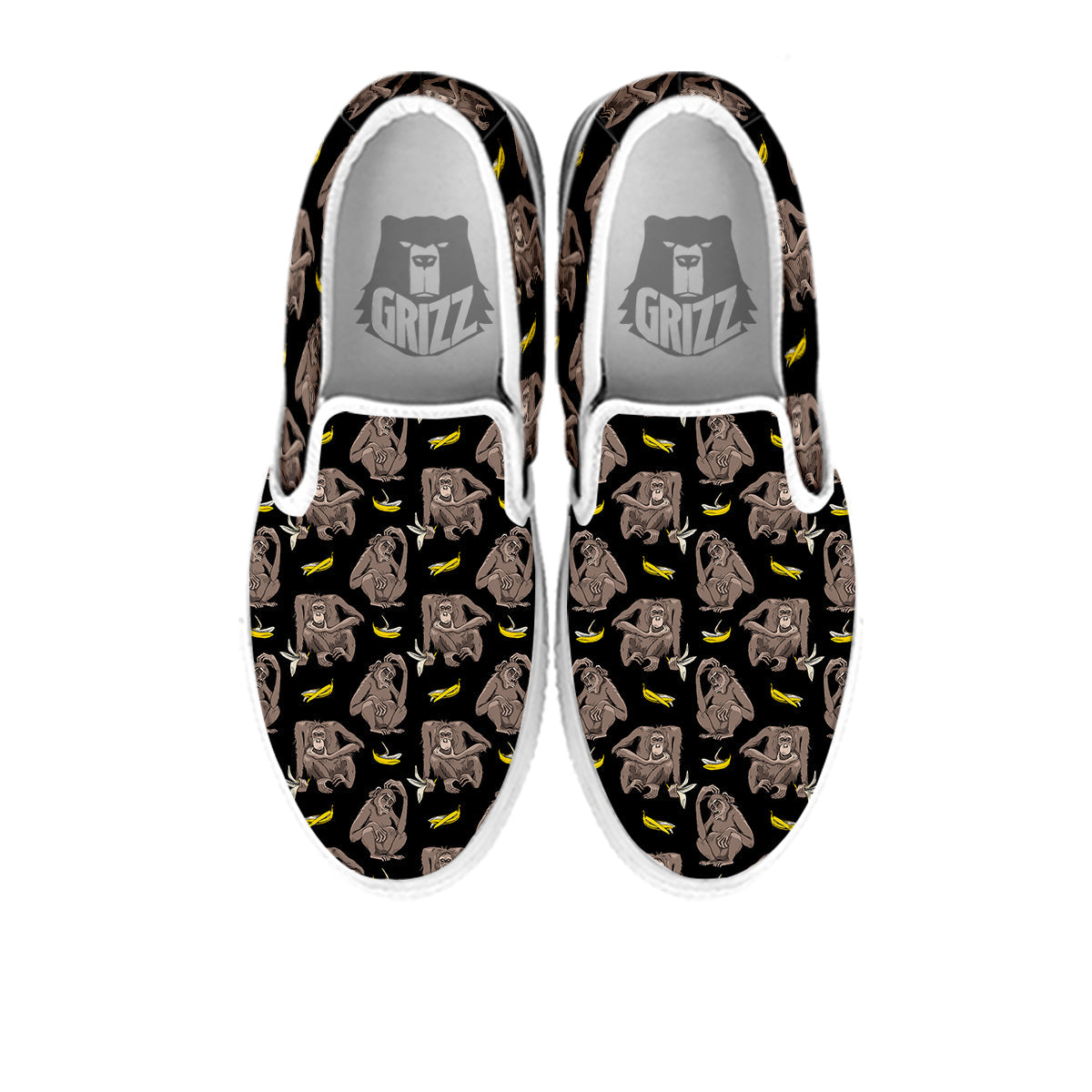 Monkey And Banana Print Pattern White Slip On Shoes-grizzshop