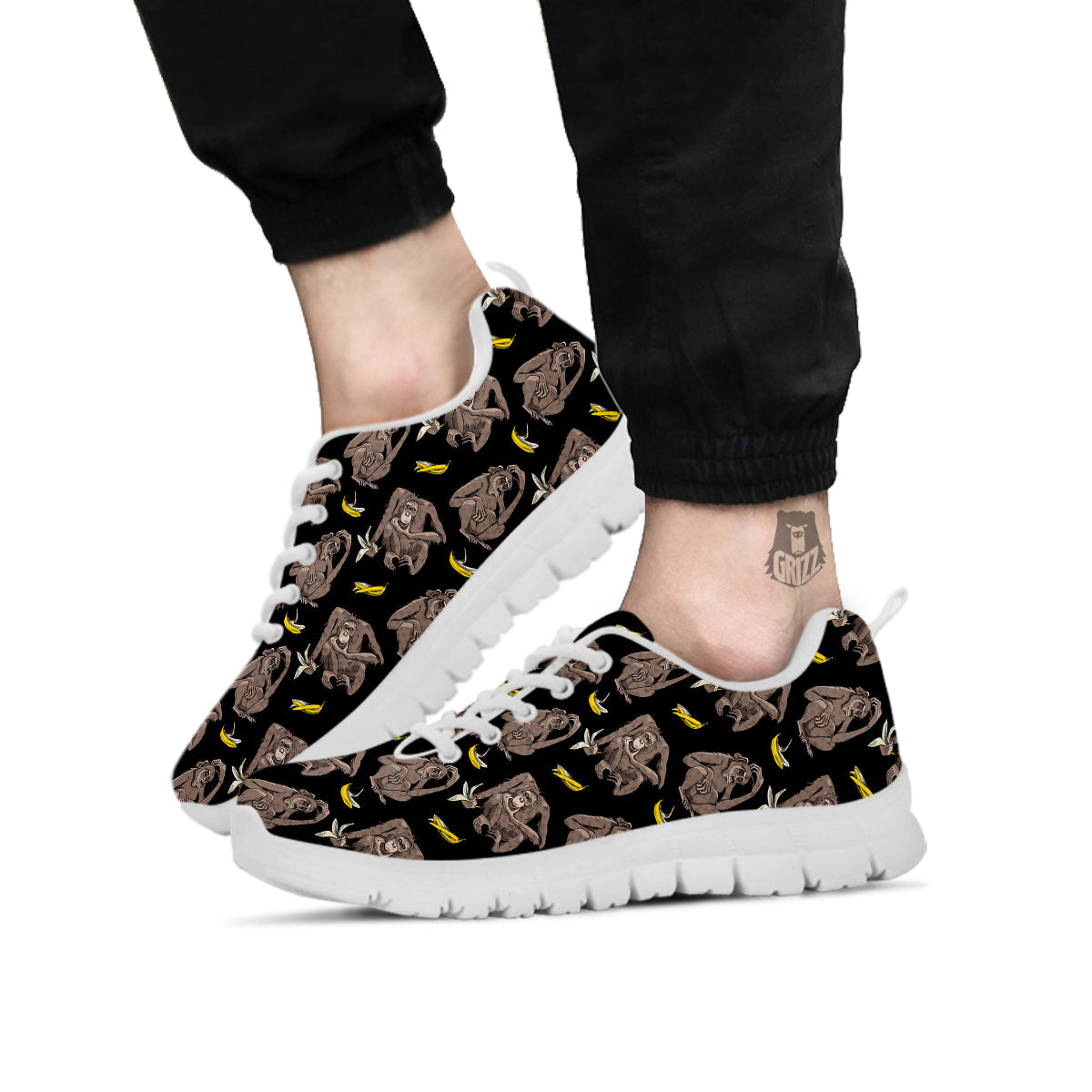 Monkey And Banana Print Pattern White Sneaker-grizzshop