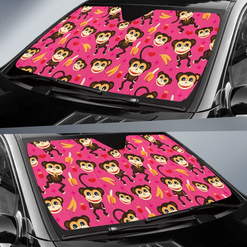 Monkey Banana Pattern Print Car Sun Shade-grizzshop