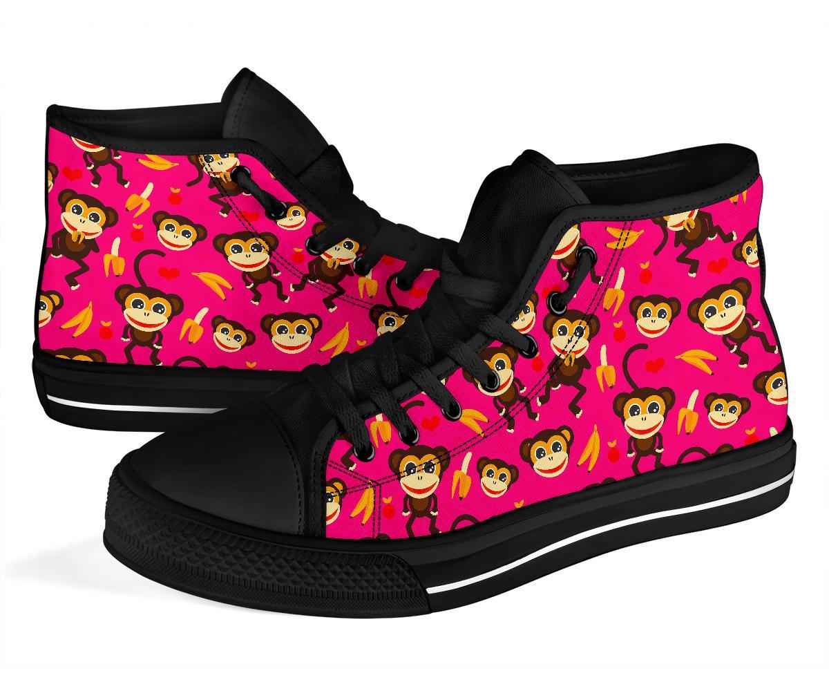 Monkey Banana Pattern Print Men Women's High Top Shoes-grizzshop