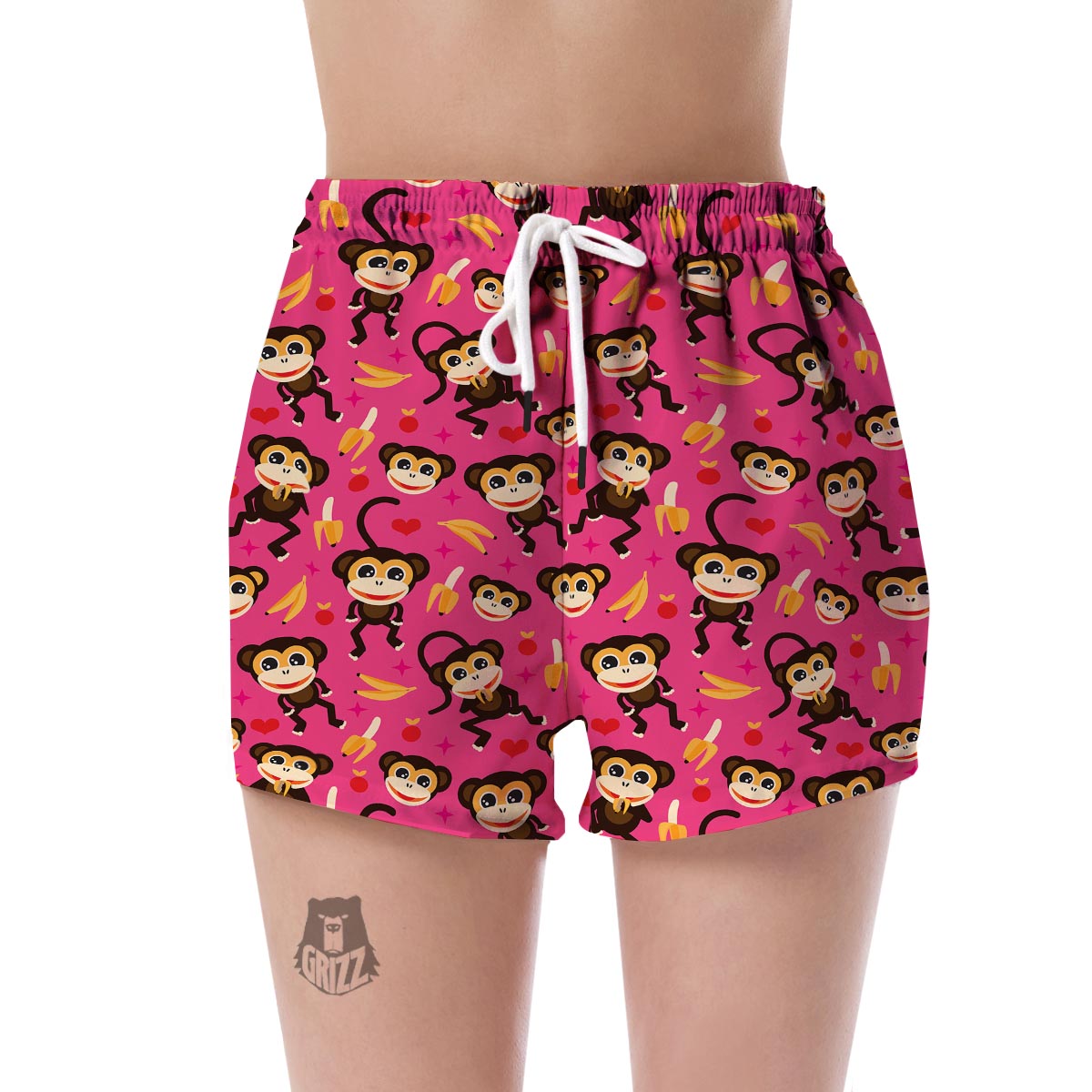 Monkey Banana Pattern Print Women's Shorts-grizzshop