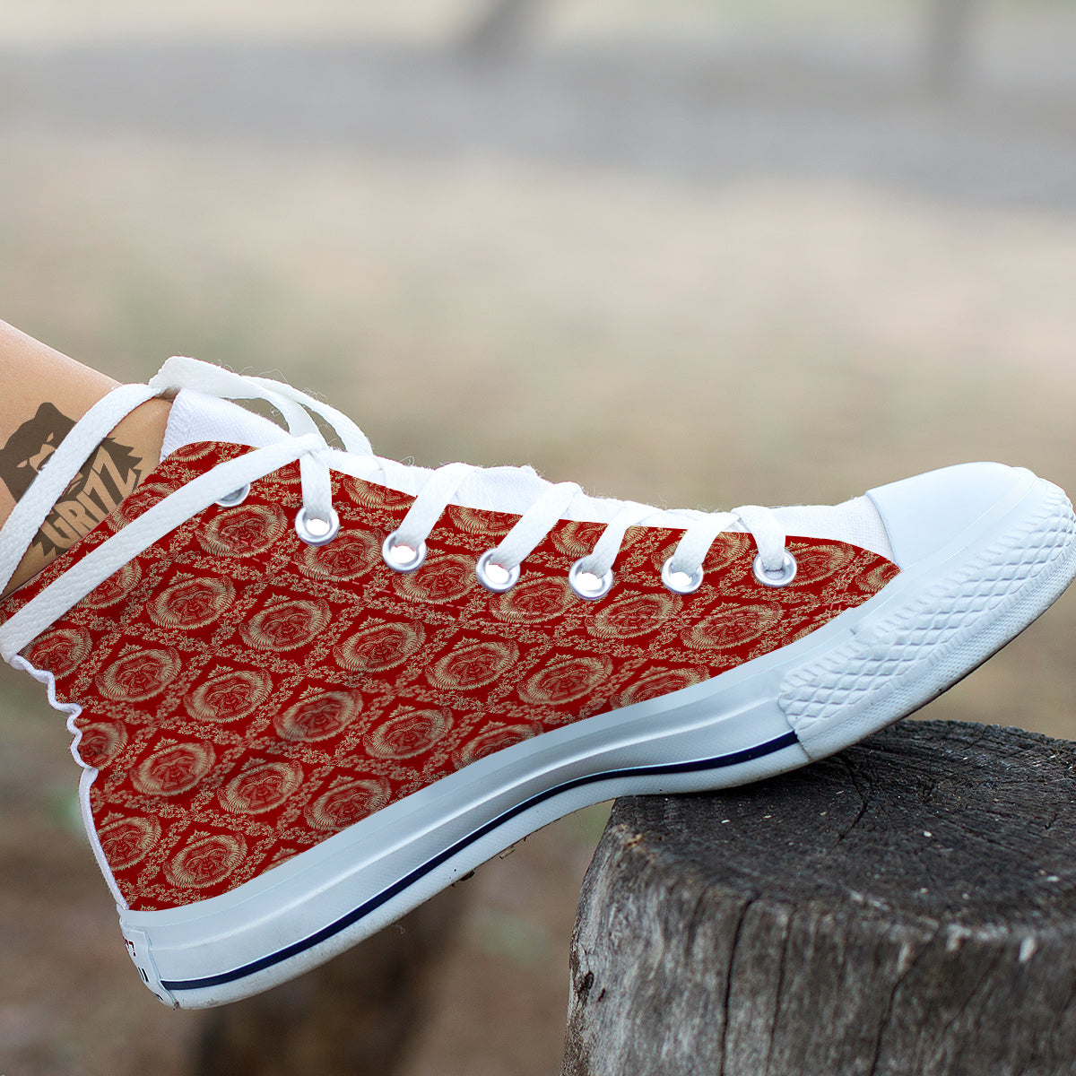 Monkey Head Floral Ornament Print Pattern White High Top Shoes-grizzshop