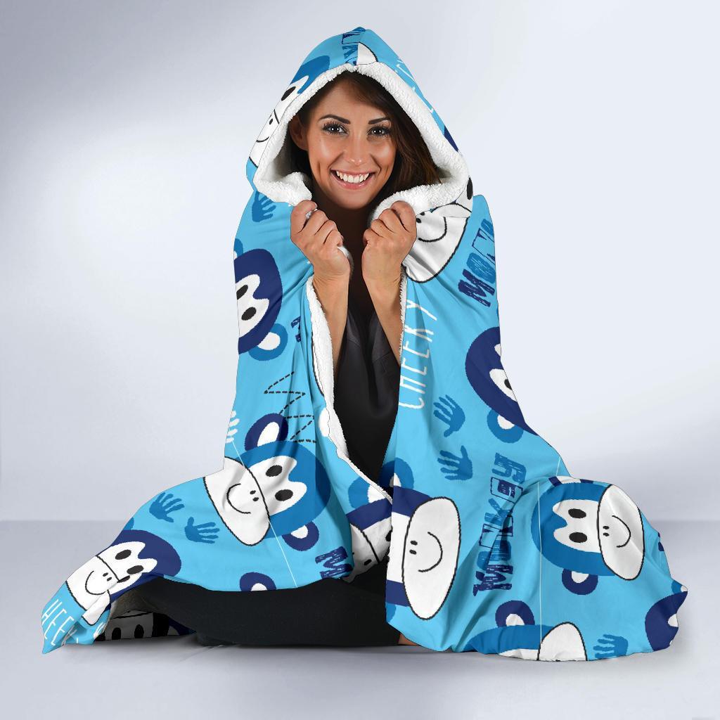 Monkey Print Pattern Hooded Blanket-grizzshop
