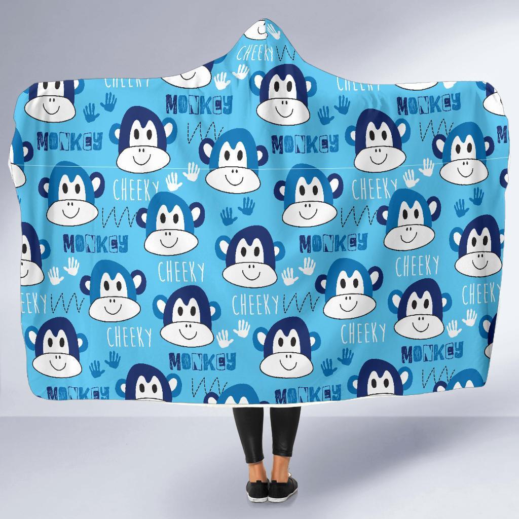 Monkey Print Pattern Hooded Blanket-grizzshop