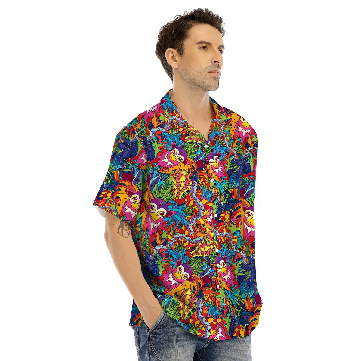 Monkey Trippy Psychedelic Men’s Hawaiian Shirt-grizzshop